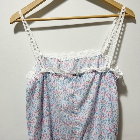 Lanz of Salzburg Tank Nightgown Size Small Floral Eyelet Lace Straps Made in USA - Picture 13 of 16
